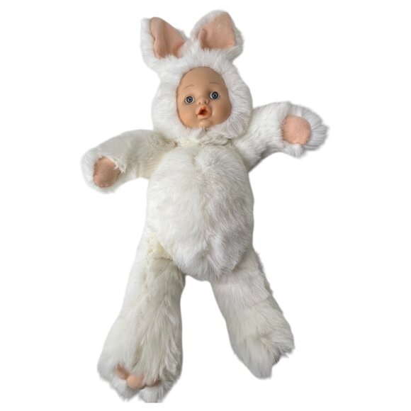 Vintage Green Trading Co Rubber Baby Face Bunny Rabbit Plush Doll Jointed 17 IN - Picture 3 of 6